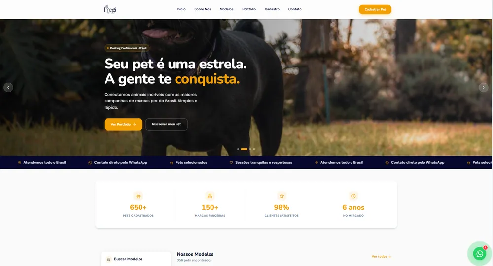 Site da Pregiato Pets, catálogo online desenvolvido pela Span
